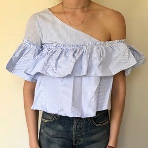 Zara pinstripe one shoulder cotton top